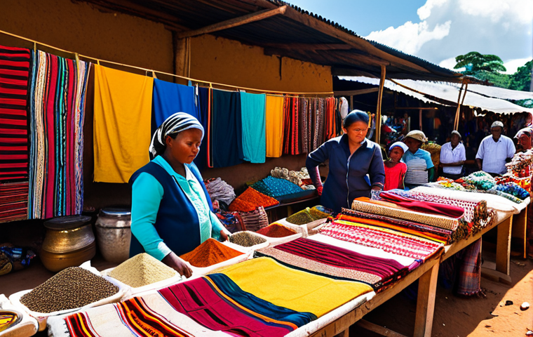 **

"A bustling Malagasy marketplace filled with colorful fabrics, spices, and local crafts, fully clothed people bargaining and selling goods, vibrant atmosphere, safe for work, appropriate content, professional photography, perfect anatomy, correct proportions, family-friendly scene, natural lighting, detailed textures, high resolution, modest clothing."

**