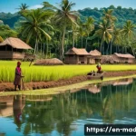 마다가스카르 역사와 독립 과정 - A detailed historical scene depicting early Malagasy settlers on the island of Madagascar around 1,5...