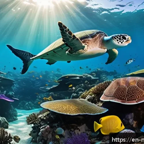 마다가스카르 노시베 관광 정보 - A vibrant underwater scene in Nosy Be featuring colorful coral reefs teeming with diverse marine lif...